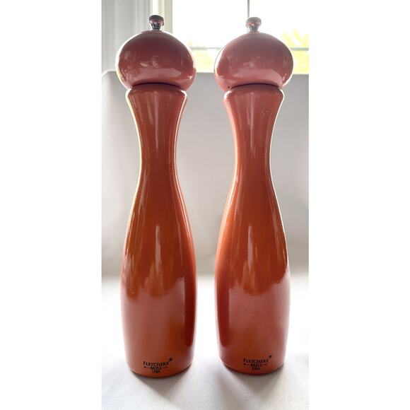 Fletchers Mill USA 12" Tall Set of Wooden Salt & Pepper Grinders Orange - Picture 1 of 9
